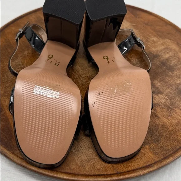 Mix No 6 Shoes Wm 8.5 Wide Sundra Black Faux Patent Leather Sandals Block Heel - Picture 8 of 11